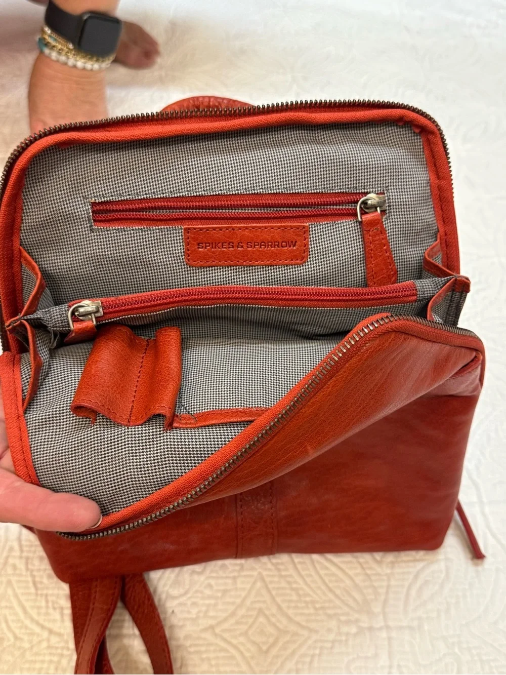 Spikes & Sparrow Red Leather Backpack